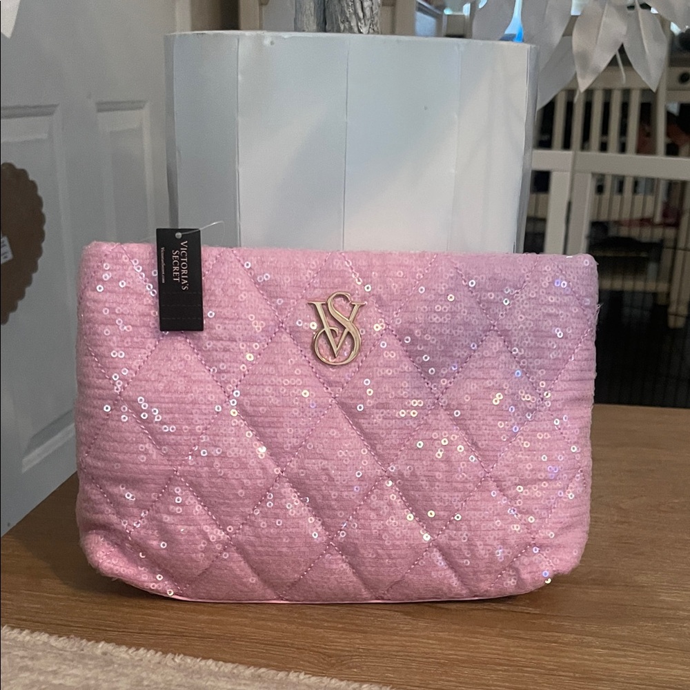 Victoria's Secret Pink Sequin Quilted Cosmetic Bag